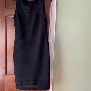 Black bodycon midi dress with sheer collar